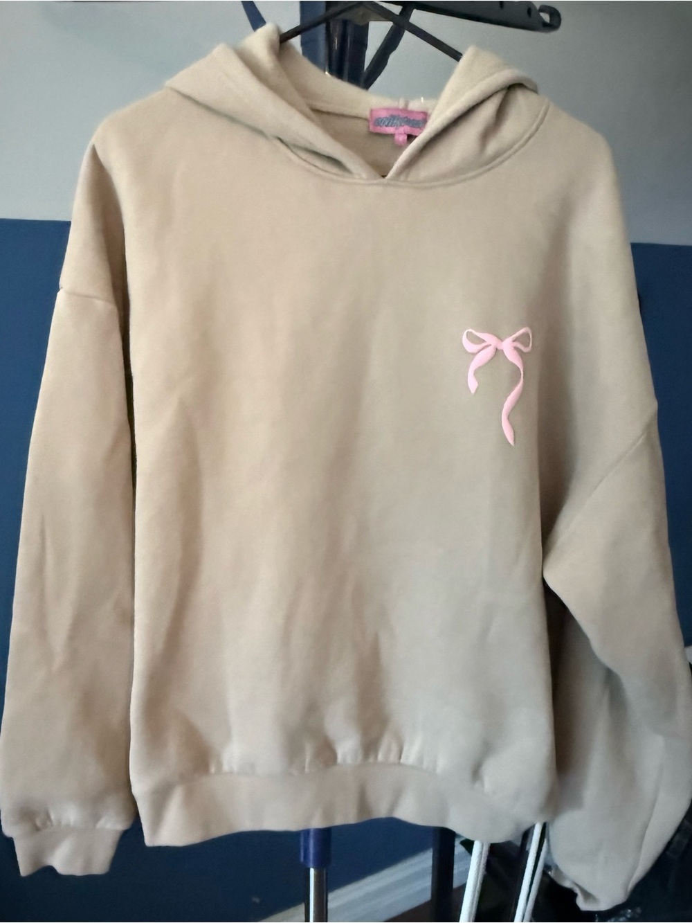 Edikted Beige Pink Bow Oversized Hoodie Women’s L Coquette Sweatshirt